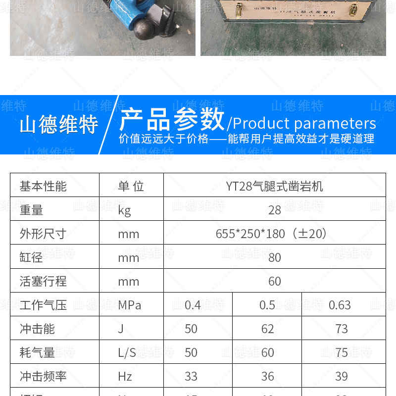 YT28型氣腿式鑿岩機參數
